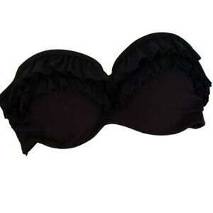Marie Meili Formed Strapless Ruffle Bikini Top Underwire Black Women's 34B